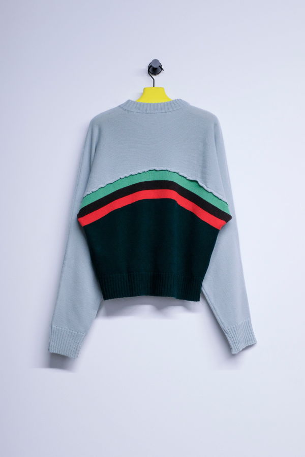Edward Cuming Mint-Forest Green Wool Cashmere Stacked Bat Sweater