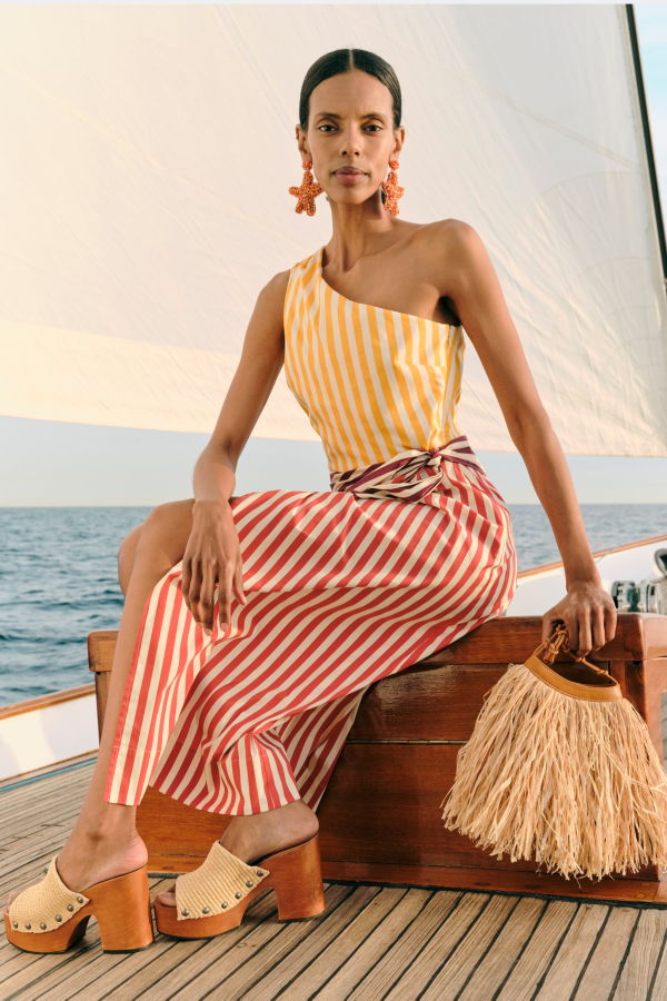 Simon Miller Belem Poplin Midi Dress - Red Stripe Combo