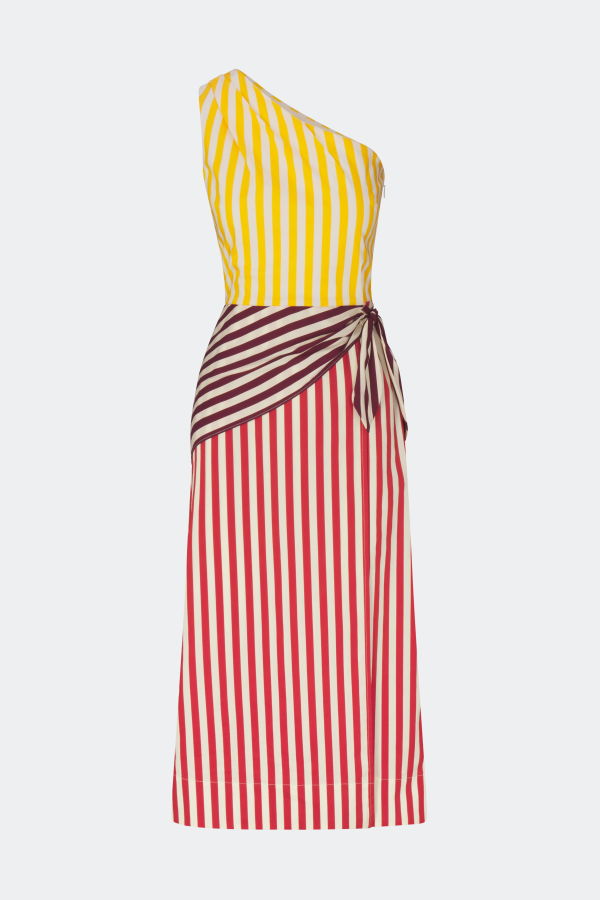 Simon Miller Belem Poplin Midi Dress - Red Stripe Combo