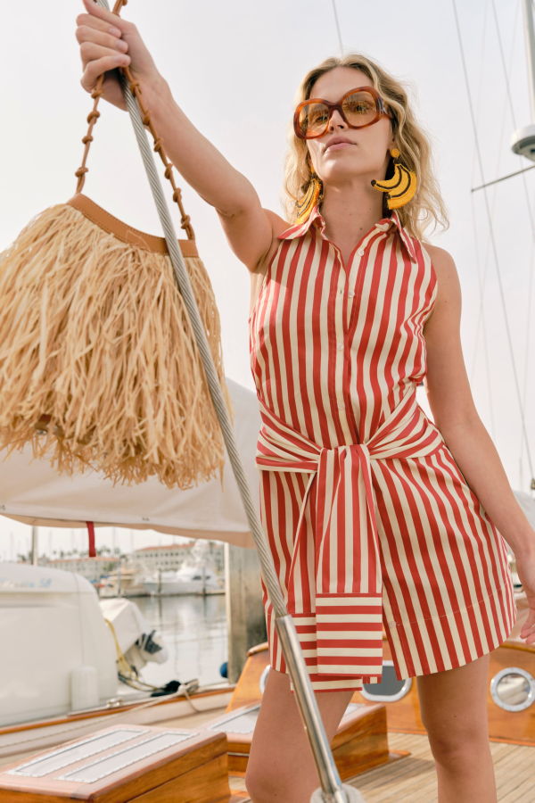 Simon Miller Inna Sleeveless Poplin Mini Dress - Venetian Red Stripe