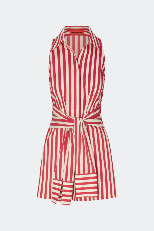 Simon Miller Inna Sleeveless Poplin Mini Dress - Venetian Red Stripe