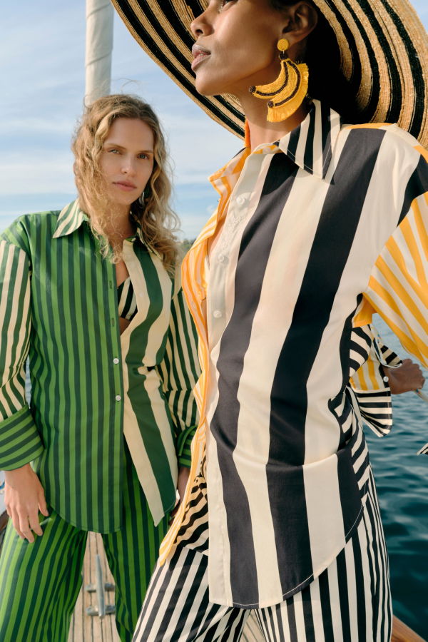 Simon Miller Loch Poplin Button Up Top - Sungold Stripe Combo