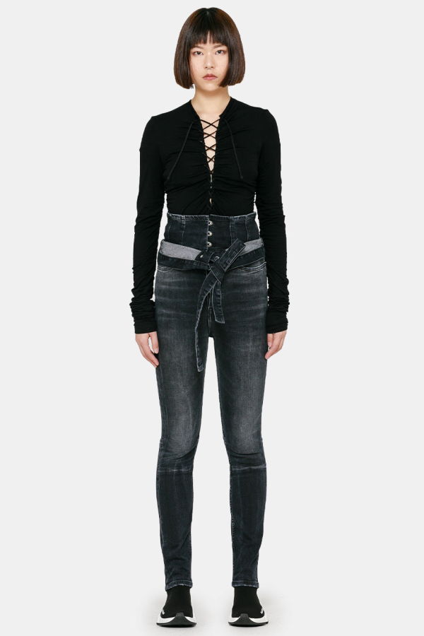 Unravel Skinny Corset Jeans - Washed Black