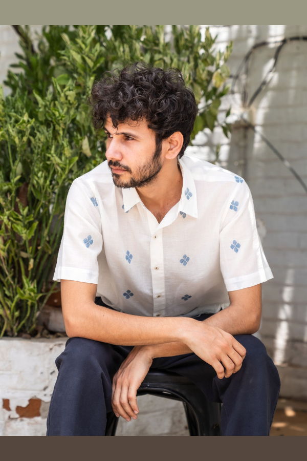 Studio Within Athangudi Shirt - White/Medium Indigo