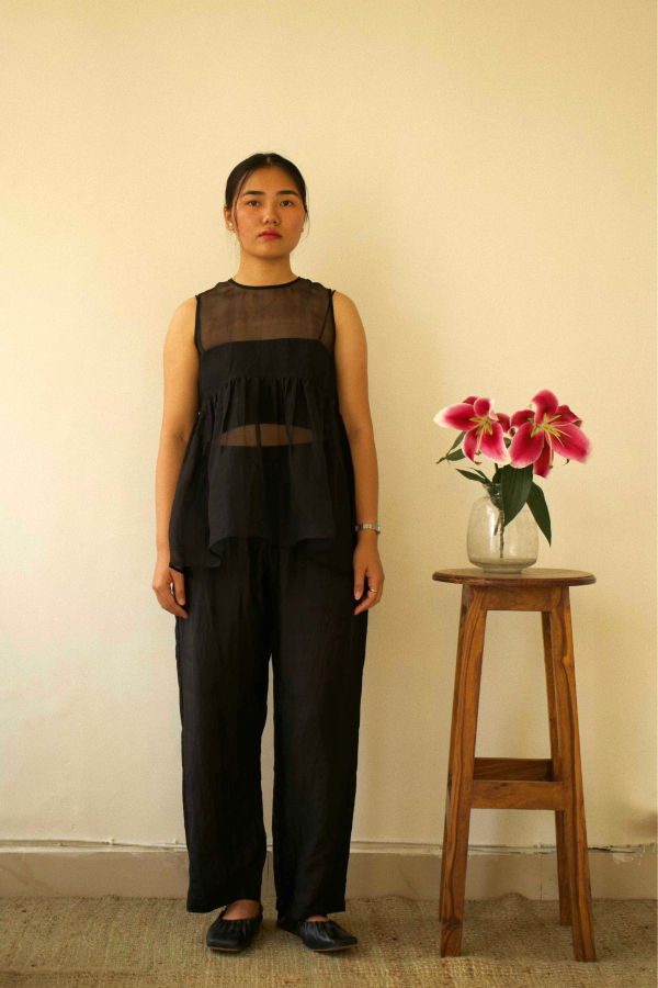 Studio Within Organza Gathered Top - Black