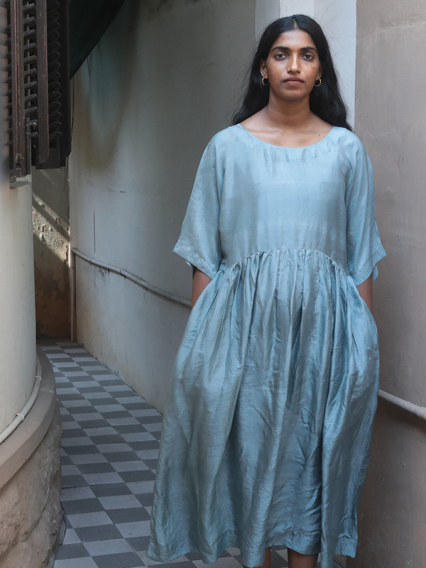 Studio Within Gathered Dress - Dusty Blue
