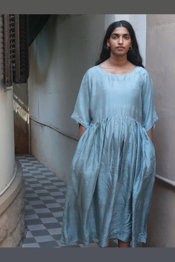 Studio Within Gathered Dress - Dusty Blue