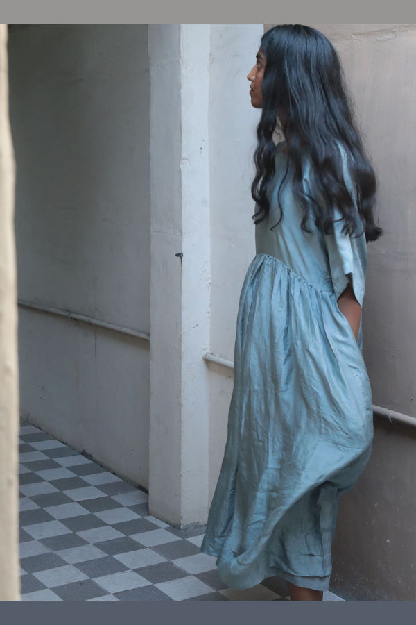 Studio Within Gathered Dress - Dusty Blue