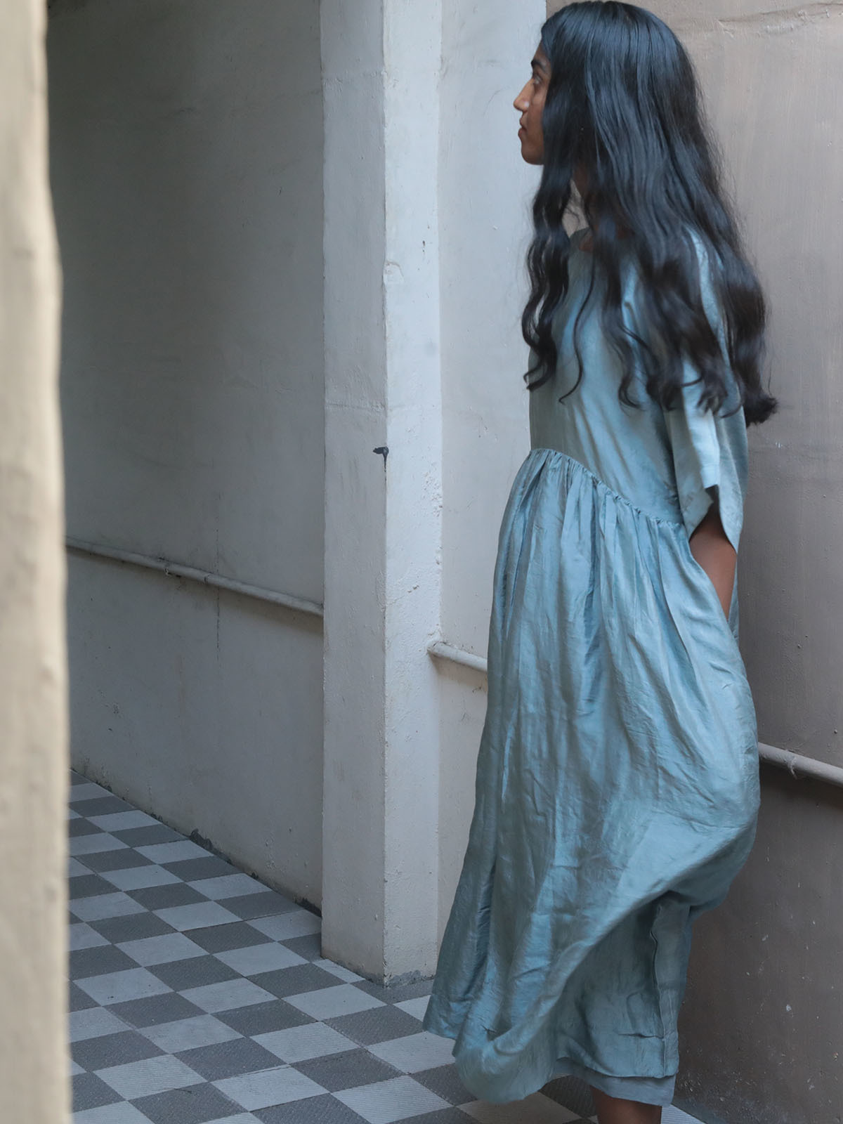 Studio Within Gathered Dress - Dusty Blue - Image 2 of 4