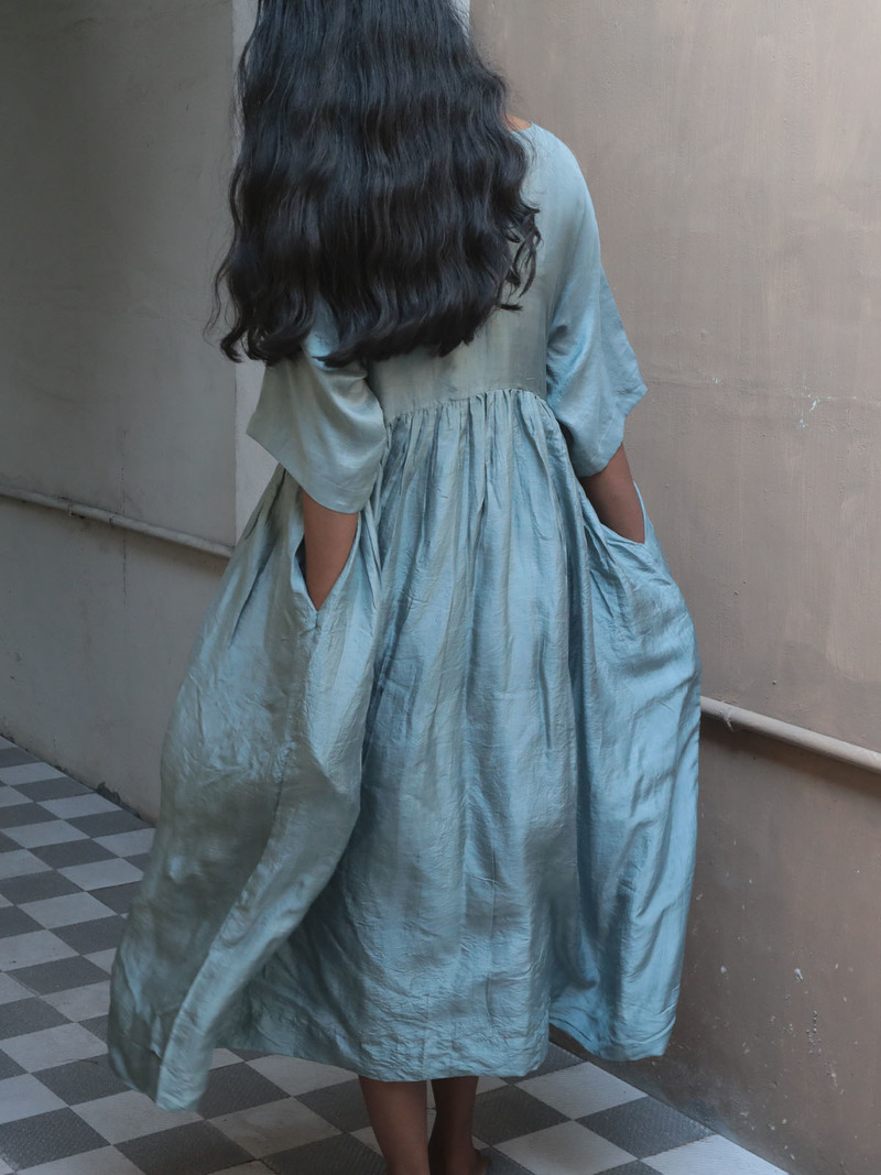 Studio Within Gathered Dress - Dusty Blue