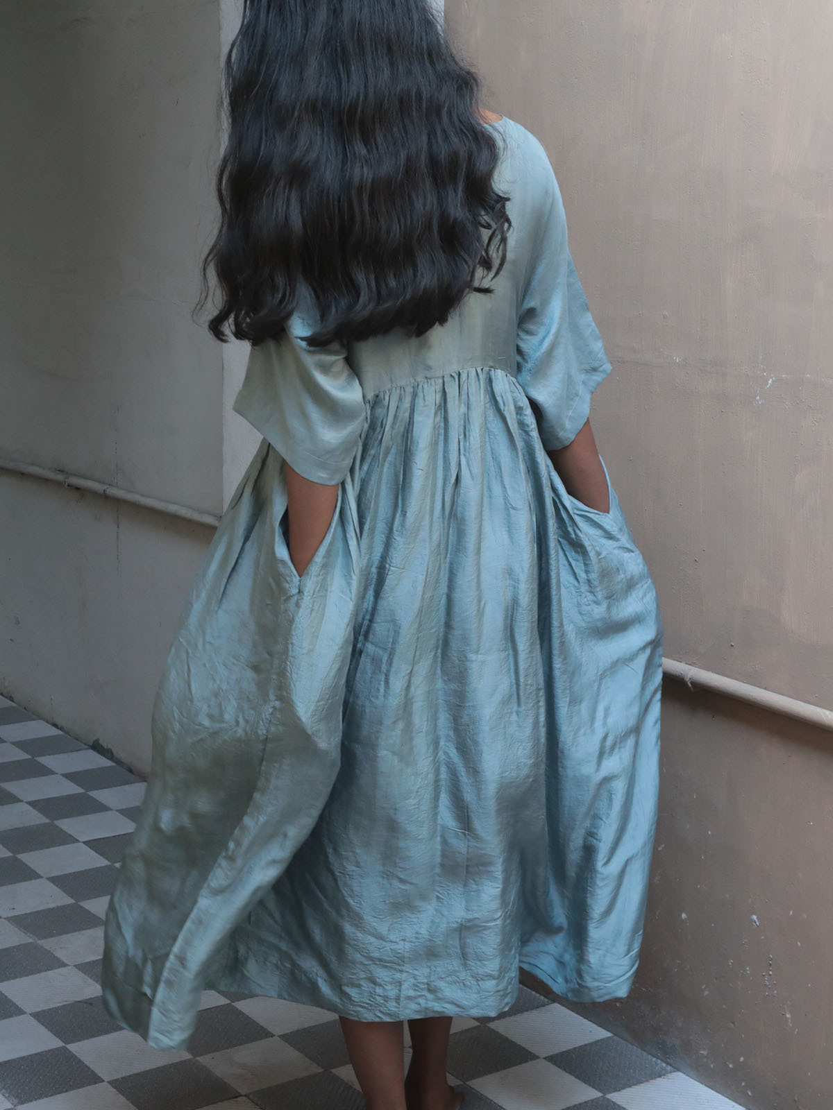 Studio Within Gathered Dress - Dusty Blue - Image 3 of 4