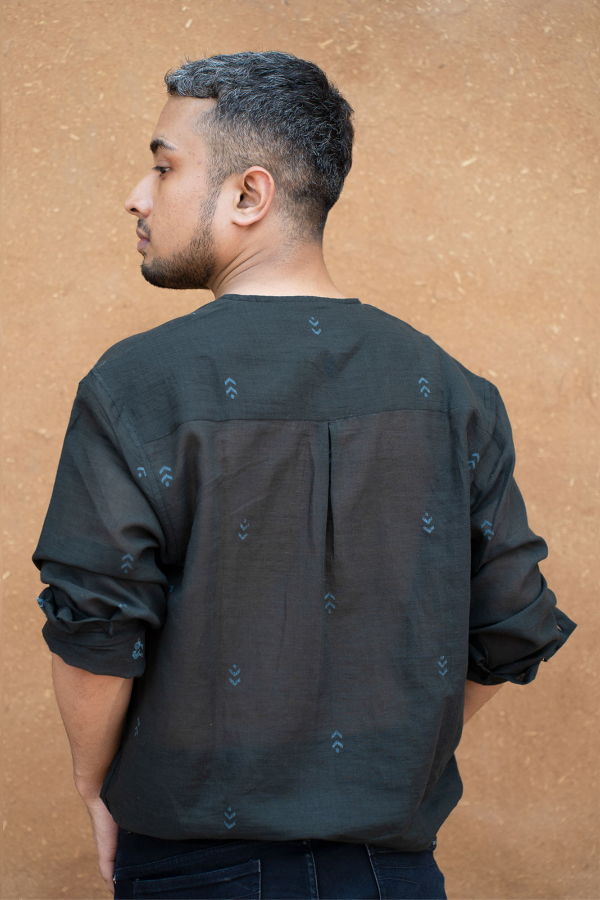 Studio Within Flow Shirt - Charcoal/Indigo Jamdani Motifs