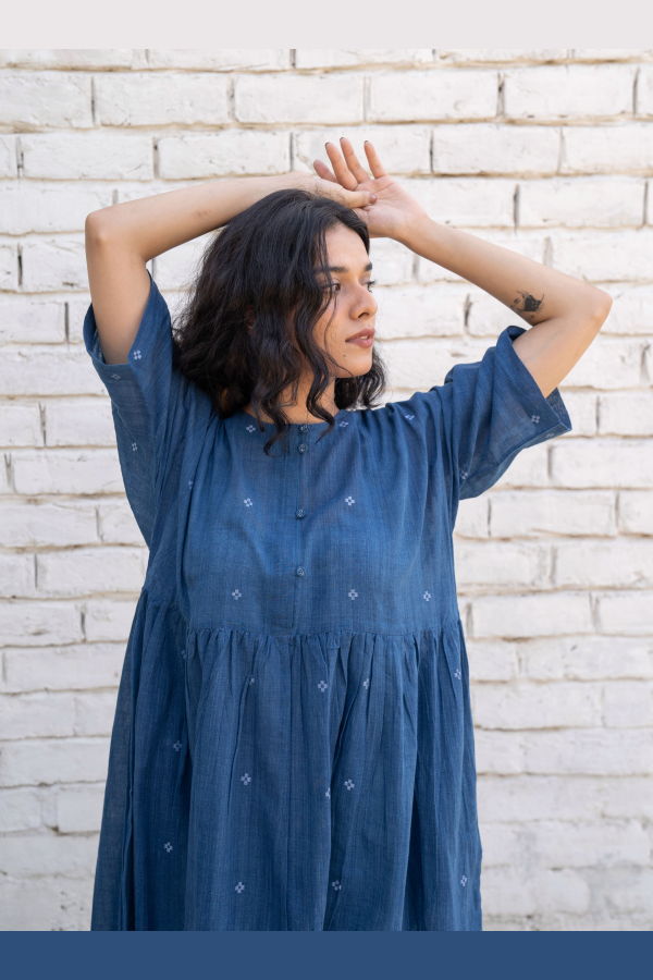 Studio Within Fragments Jamdani Drop-Shoulder Dress - Medium Indigo
