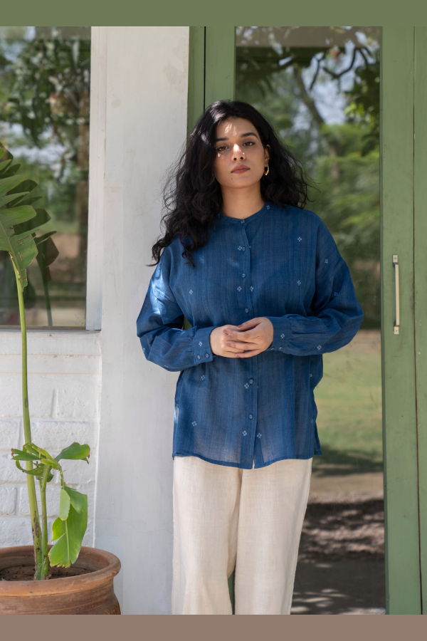 Studio Within Fragments Jamdani Oversized Shirt - Medium Indigo