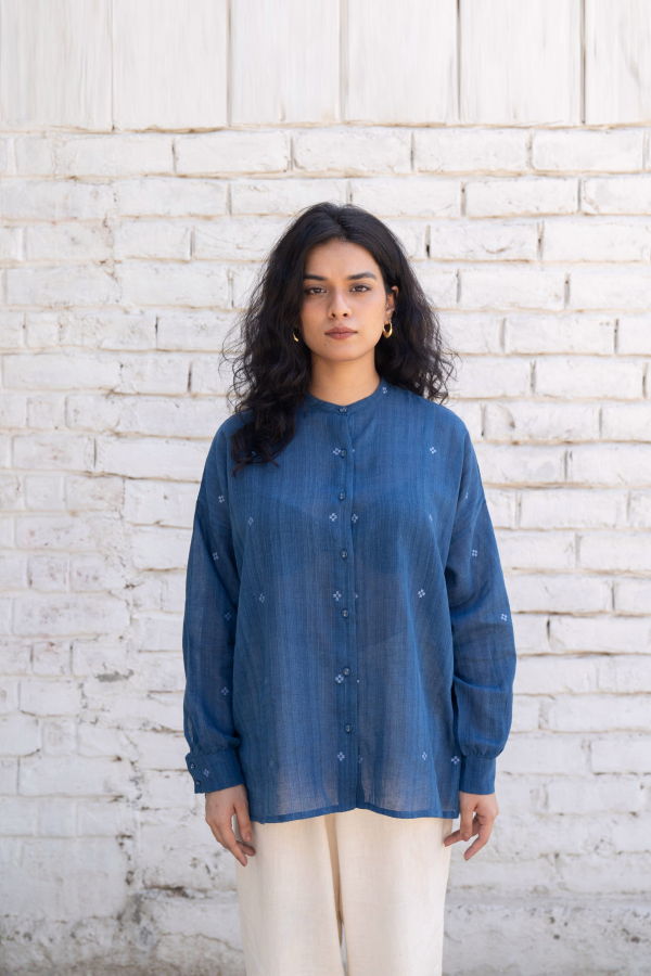 Studio Within Fragments Jamdani Oversized Shirt - Medium Indigo