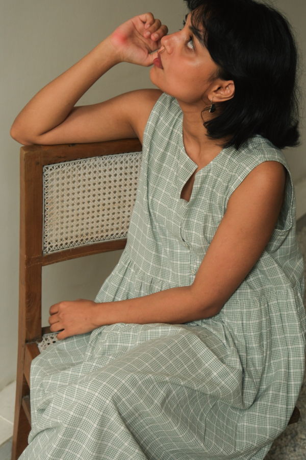 Studio Within Madras Flair Dress - Green/White Check