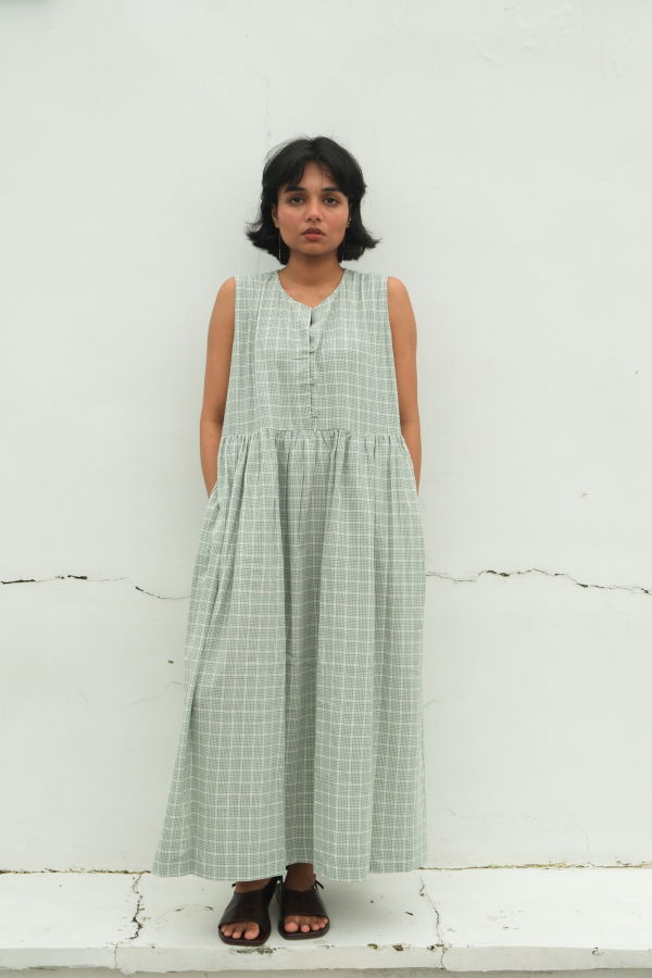 Studio Within Madras Flair Dress - Green/White Check