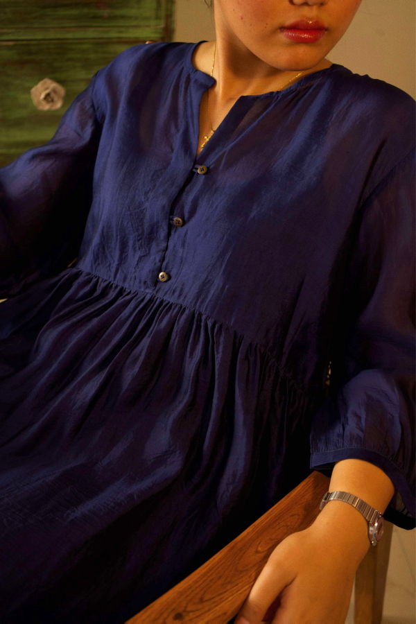 Studio Within Organza Silk Dress - Navy