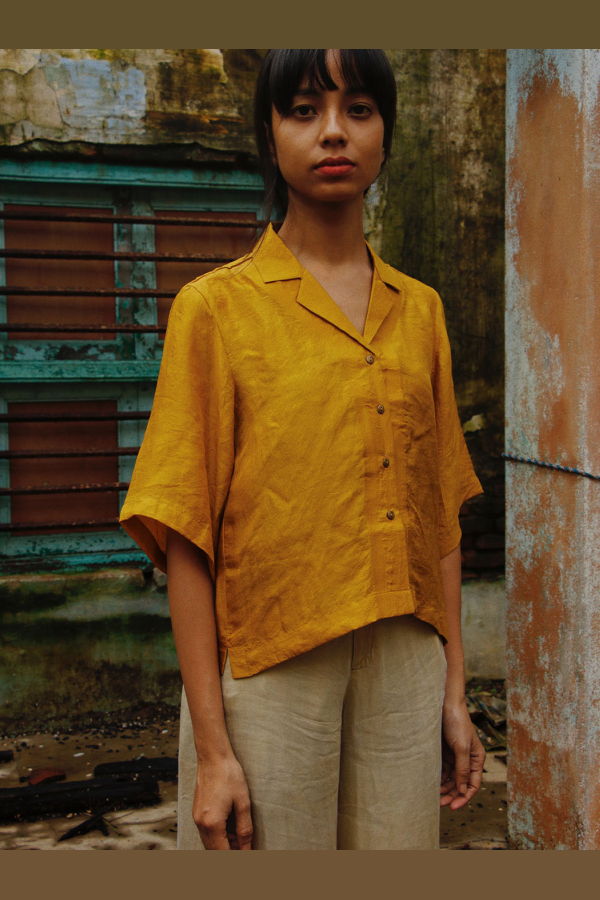 Studio Within Silk Camp Collar Shirt - Dirty Gold