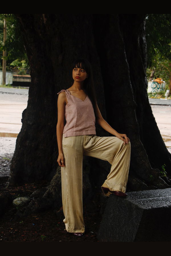 Studio Within Silk Tieable Strap Top - Ochre