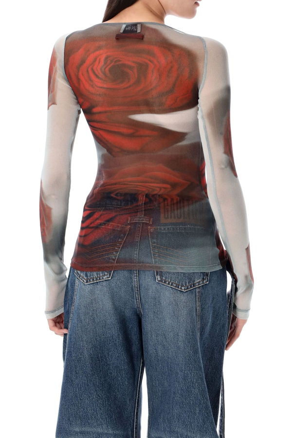 Jean Paul Gaultier Roses Mesh Top - White Red
