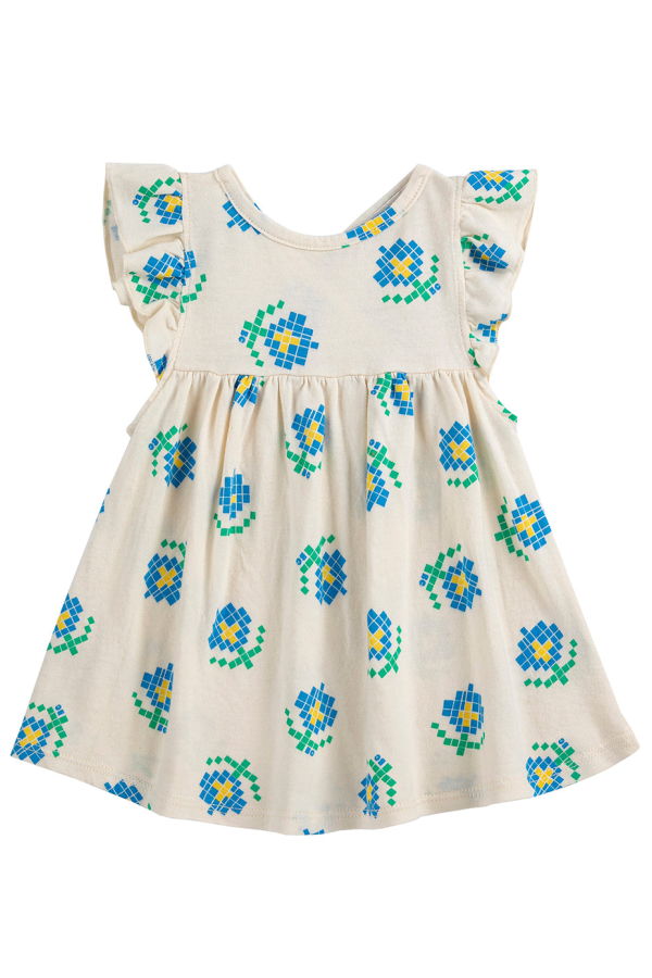KIDS Bobo Choses Baby Dress All Over Pixel Flowers Print Dress - White