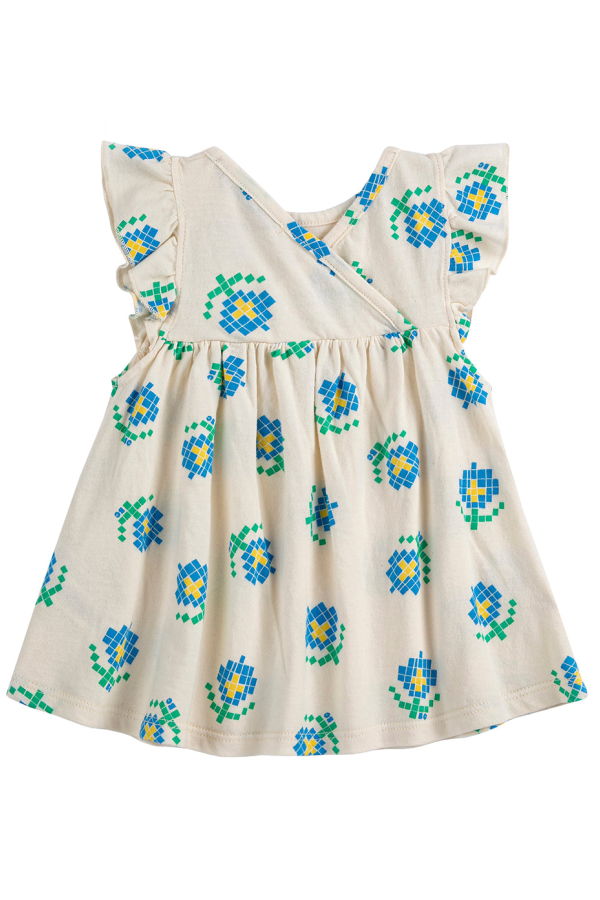 KIDS Bobo Choses Baby Dress All Over Pixel Flowers Print Dress - White
