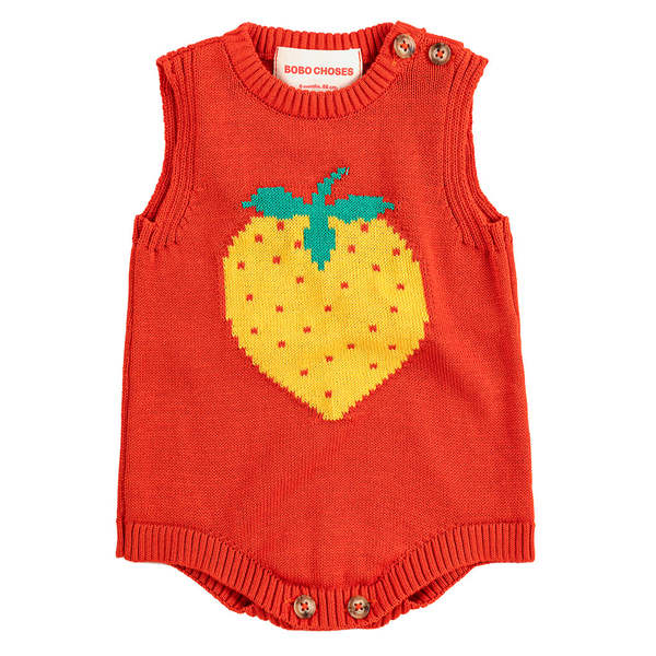 KIDS Bobo Choses Baby Knit Romper Pixel Strawberry - Red
