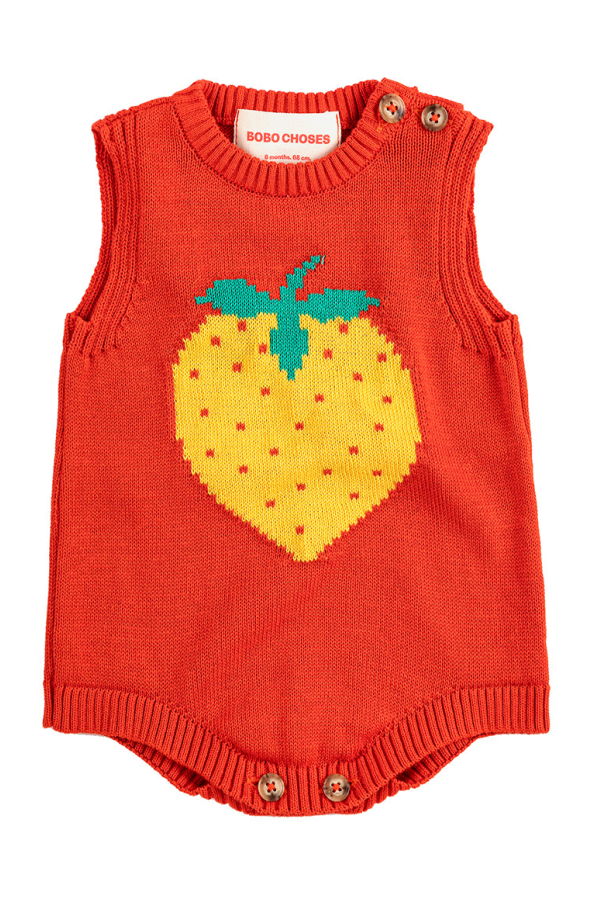 KIDS Bobo Choses Baby Knit Romper Pixel Strawberry - Red