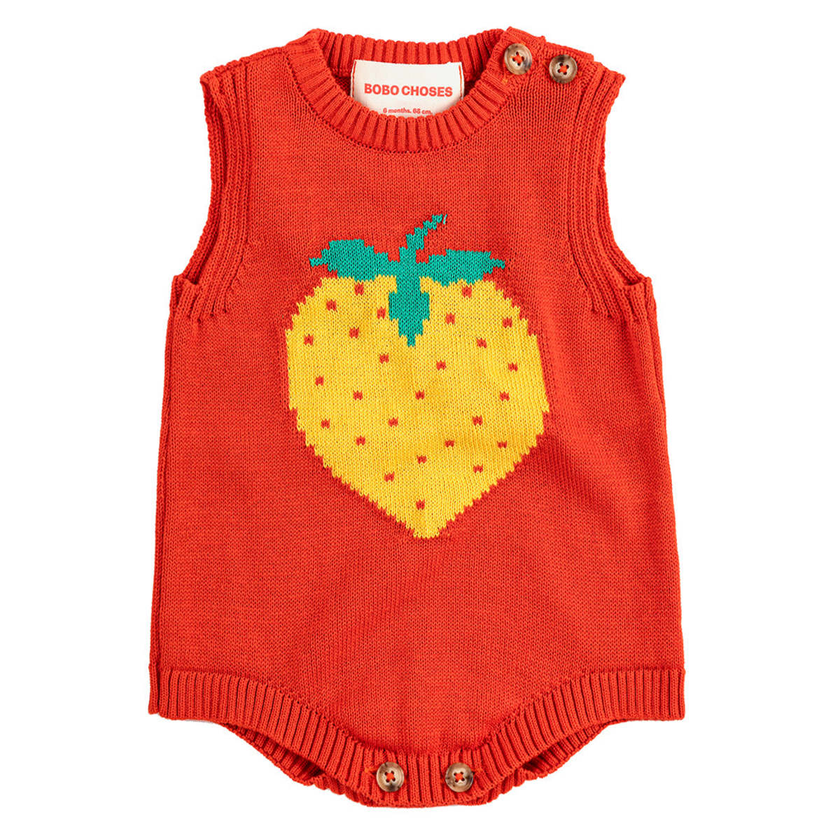 KIDS Bobo Choses Baby Knit Romper Pixel Strawberry - Red - Image 1 of 2