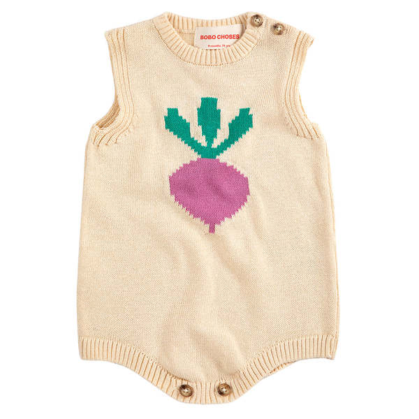 KIDS Bobo Choses Baby Knit Romper Pixel Sugar Beet - Cream