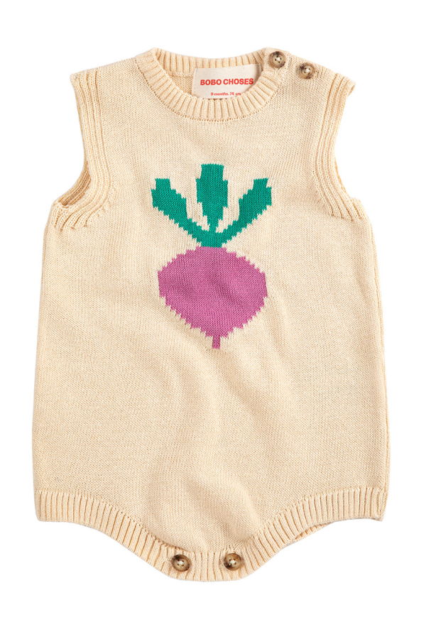 KIDS Bobo Choses Baby Knit Romper Pixel Sugar Beet - Cream