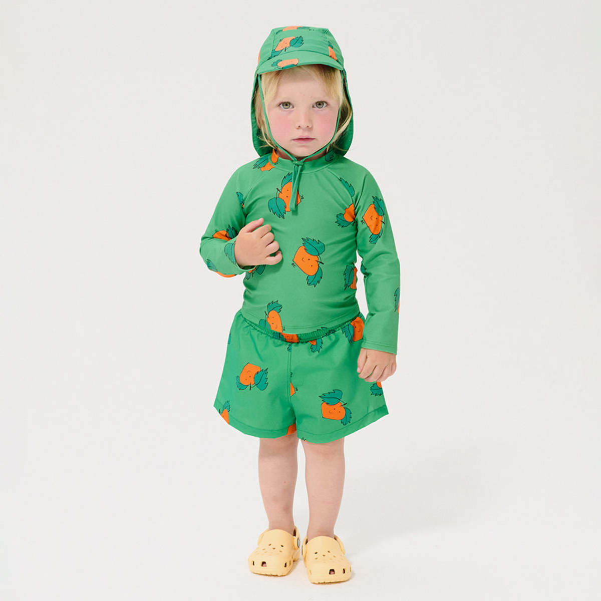 KIDS Bobo Choses Baby All Over Tangerine Print Swim Hat - Green - Image 4 of 4