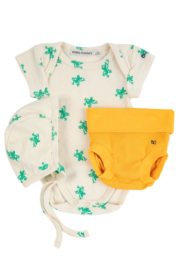 KIDS Bobo Choses Baby Hopping Frog Three Piece Outfit Set - White