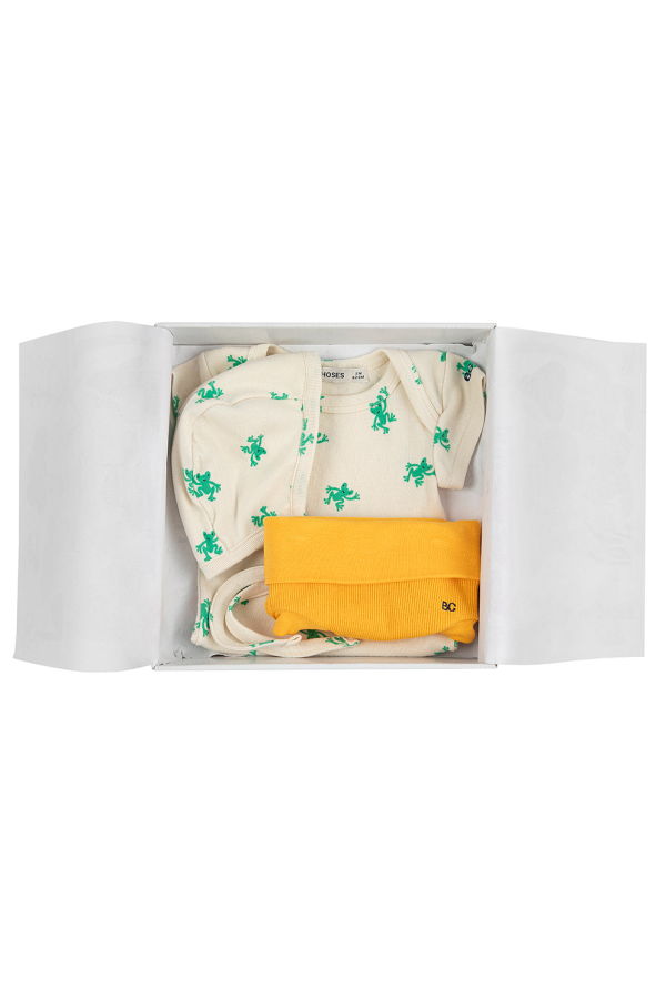 KIDS Bobo Choses Baby Hopping Frog Three Piece Outfit Set - White