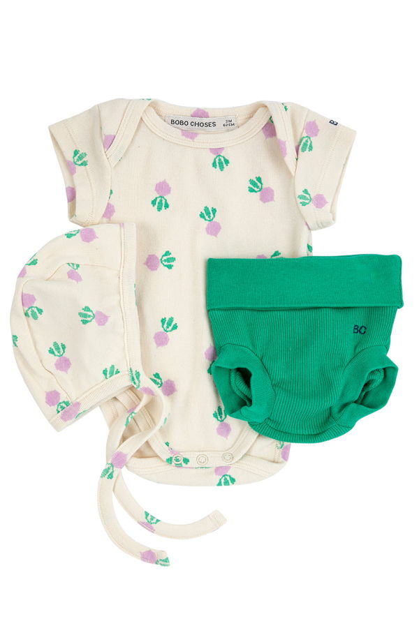 KIDS Bobo Choses Baby Three-Piece Gift Set Pixel Sugar Beet Print - White