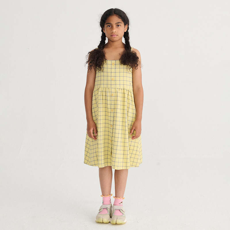 KIDS Bobo Choses Spicy Window Pane Print Dress - Yellow