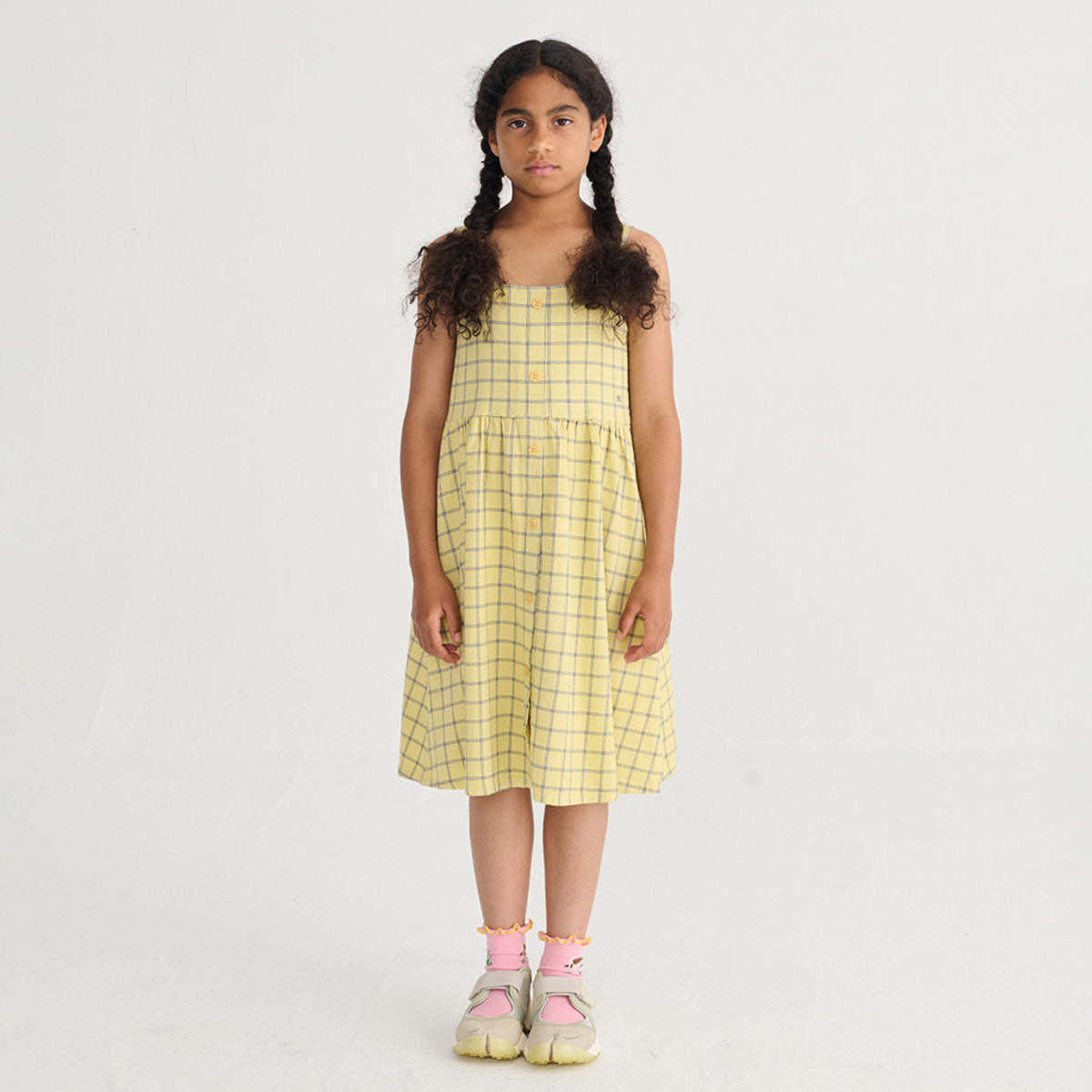 KIDS Bobo Choses Spicy Window Pane Print Dress - Yellow - Image 3 of 5
