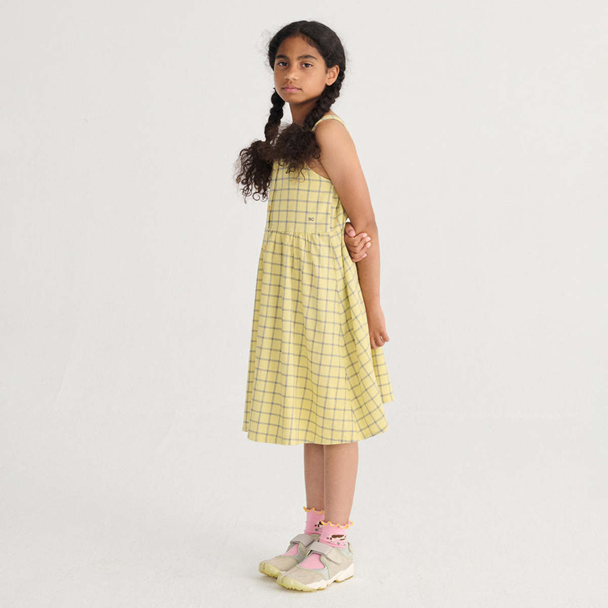 KIDS Bobo Choses Spicy Window Pane Print Dress - Yellow - Image 4 of 5