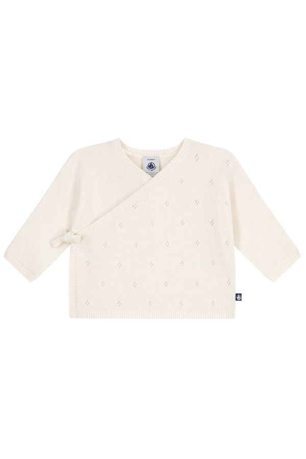 KIDS Petit Bateau Baby Set Wrap Cardigan with Pull On Pants - White