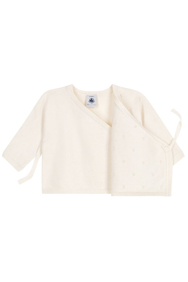 KIDS Petit Bateau Baby Set Wrap Cardigan with Pull On Pants - White