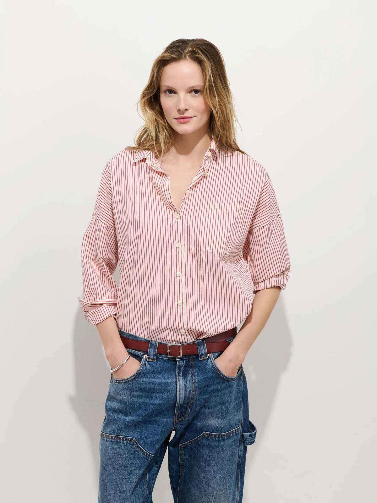 Alex Mill Jo Shirt Top - White/Red Stripe - Image 3 of 5
