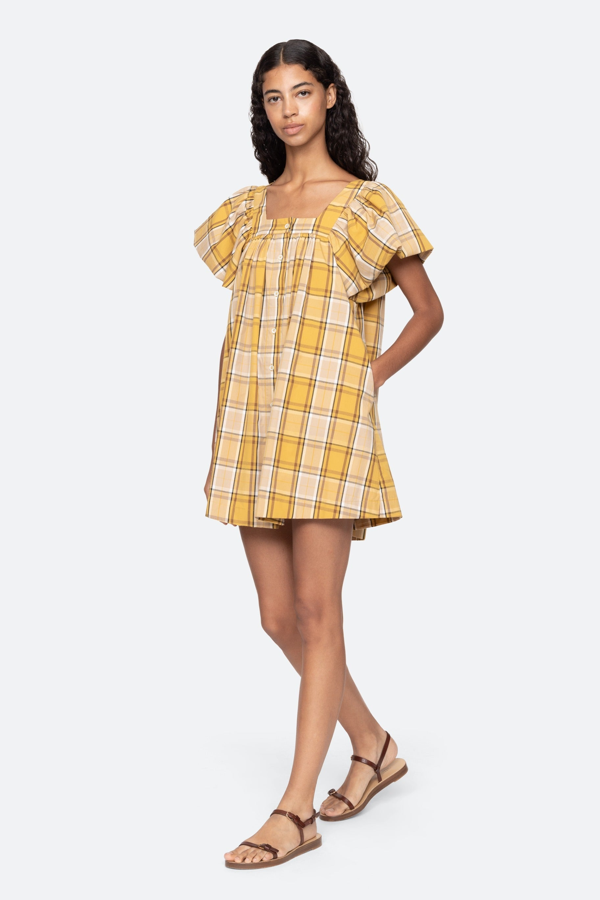 Sea NY Copeland Mini Dress - Yellow Plaid