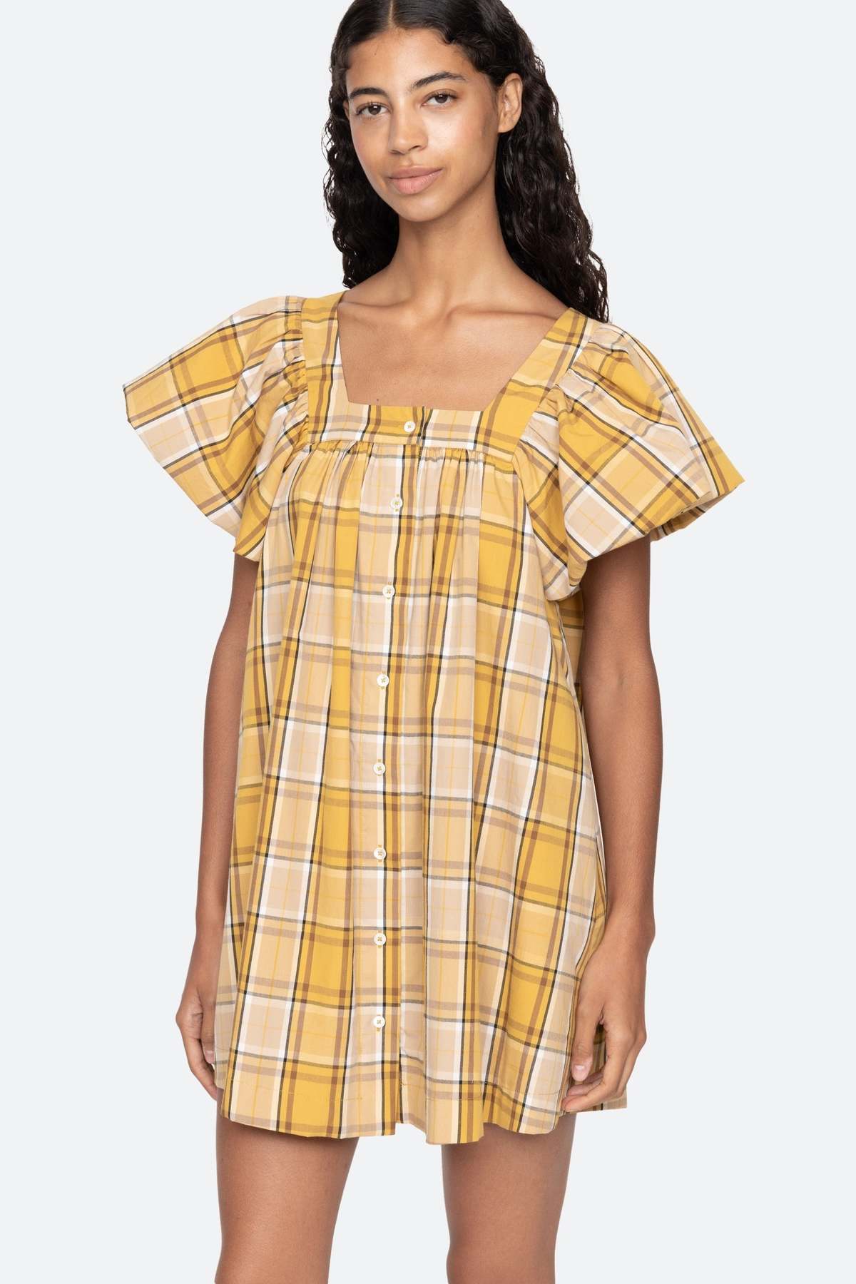 Sea NY Copeland Mini Dress - Yellow Plaid - Image 7 of 7