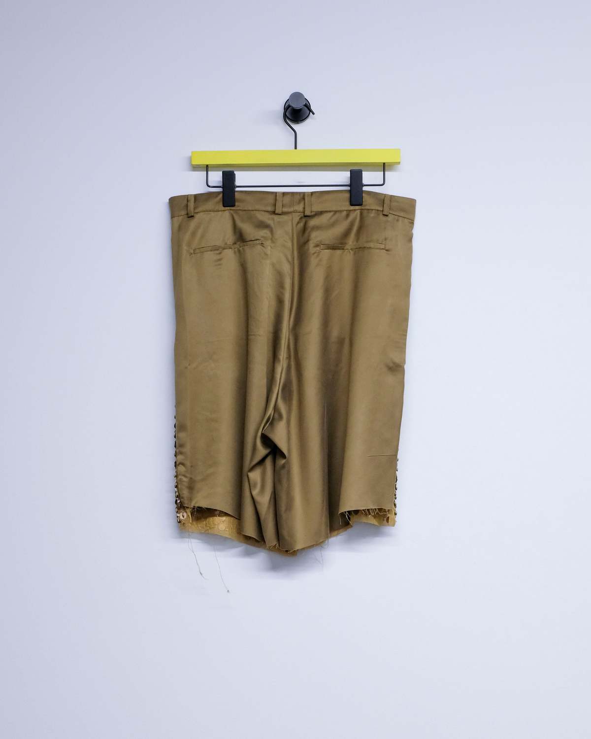 Edward Cuming Gold Olive Cupro Hand Embroidered Tailored Shorts - Image 2 of 2