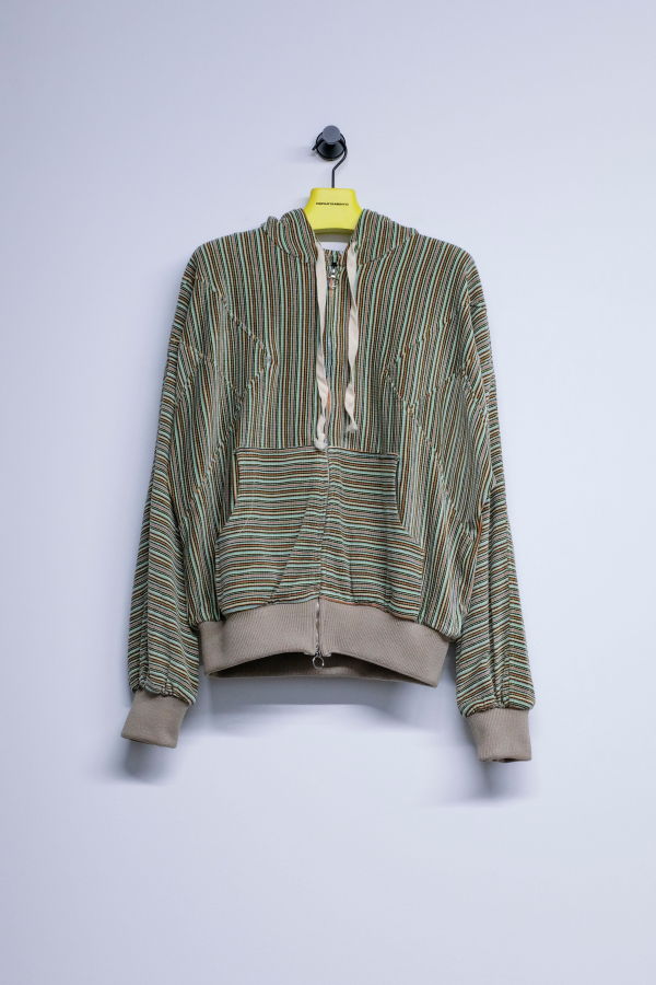 Edward Cuming Green Grey Orange Stripe Towelling Flex Hoodie