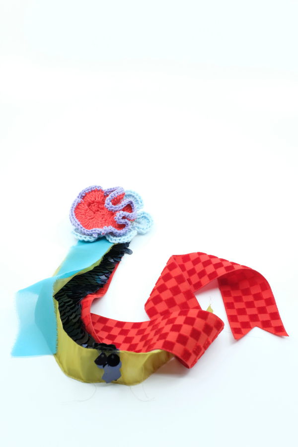 Edward Cuming Red Blue Gold Crochet Fallera Artisanal Brooch