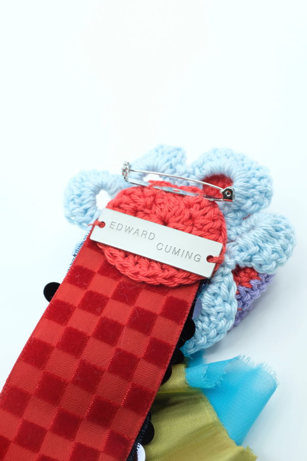 Edward Cuming Red Blue Gold Crochet Fallera Artisanal Brooch