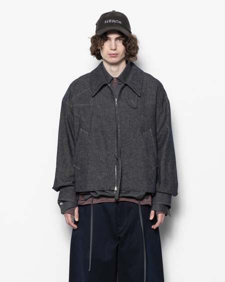 Nullus Deconstructed Stand Collar 6 Pocket Jacket - Dark Grey