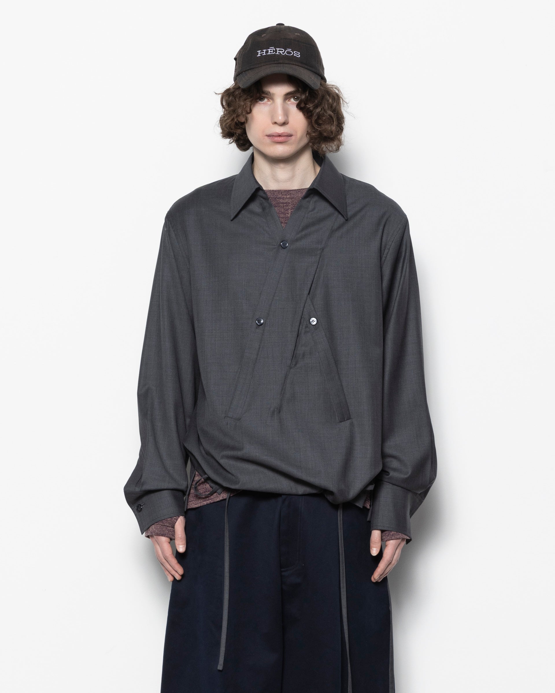 nullus Crossed Over Shirt in Grey サイズ2 Nullus Crossed Over Shirt - Grey | Garmentory
